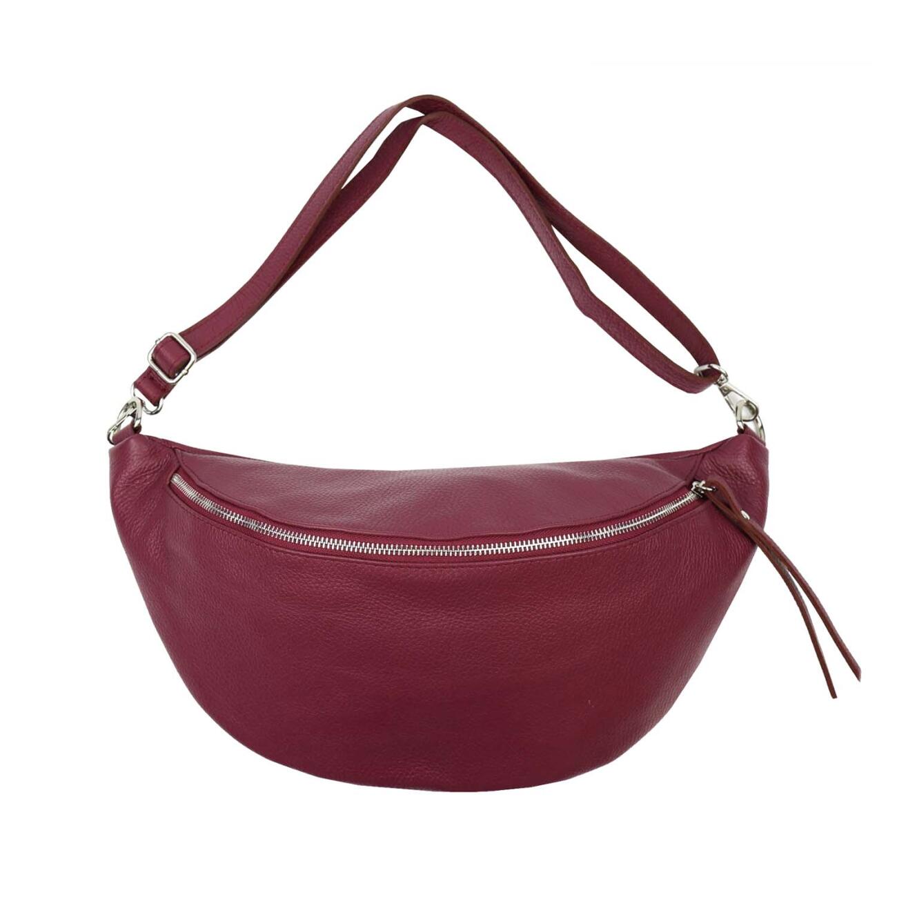 SH Leder Damen Brusttasche – Echtleder Umhängetasche 26x13 Cm, Mit Gestreiftem Gurt, Made In Italy