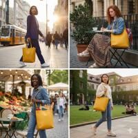 Damen Tasche Set 2in1 Shopper Handtasche Crossbody Hobo Bag Schultertasche Umhängetasche Metallic Cross-Over DIN-A4  Gelb
