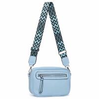 Damen Tasche Umhängetasche Brusttasche Cross Over body Bag Gürteltasche Schultertasche Bauchtasche Hüfttasche Abend Freizeit Reise Leder Optik Hellblau