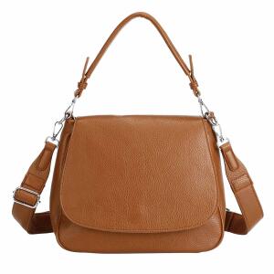 Damen Tasche Shopper Hobo Bag Schultertasche Cross Over body Bag Umhängetasche Beuteltasche Handtasche Henkeltasche Leder Optik Cognac