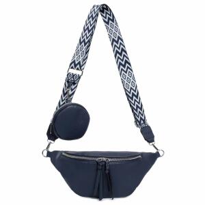 Damen Tasche Brusttasche Crossbody Umhängetasche Handytasche Hüfttasche Cross-Over Bodybag Schultertasche Bauchtasche Gürteltasche Messenger-Tasche Leder Optik Dunkelblau