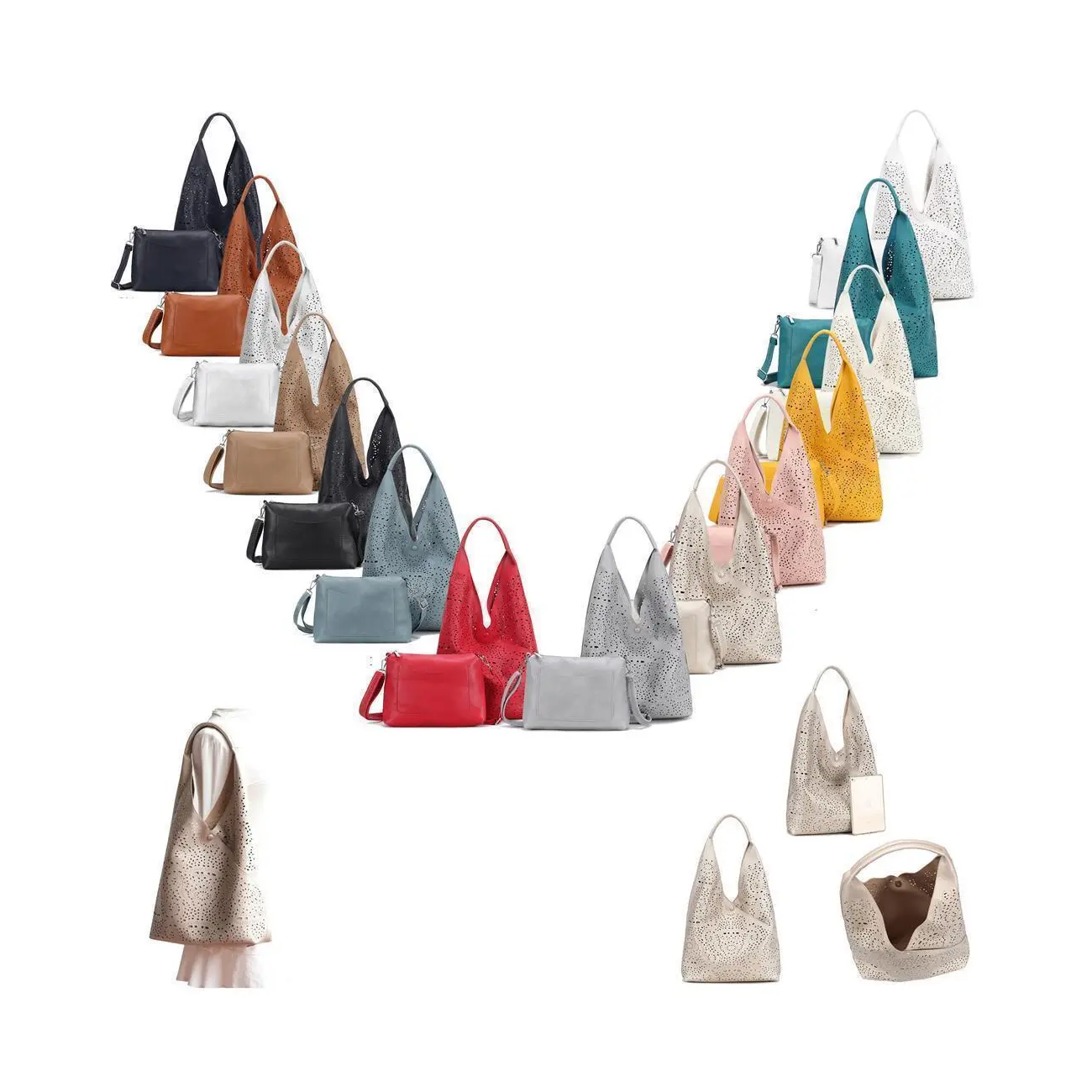 DAMEN TASCHE XXL SET 2in1 Shopper Hobo Bag Schultertasche...