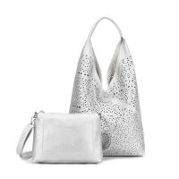 DAMEN TASCHE XXL SET 2in1 Shopper Hobo Bag Schultertasche Cross Over Body Bag Umhängetasche Beuteltasche Handtasche Leder Optik Silber