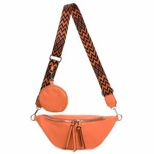 Damen Brusttasche Crossbody Tasche Umhängetasche Hüfttasche Cross-Over Bodybag Schultertasche Bauchtasche Handytasche Kunstleder Orange V1