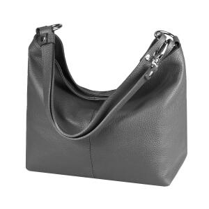 Damen Leder Tasche Shopper Hobo-Bags Schultertasche Umhängetasche Handtasche Henkeltasche Ledertasche Damentasche Grau
