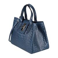 Made in Italy Damen Echt Leder Tasche Business Shopper Kroko Print Prägung Henkeltasche Schultertasche Handtasche Ledertasche Umhängetasche Hobo Tote Bag Dunkelblau-Navy (Kroko-Prägung)
