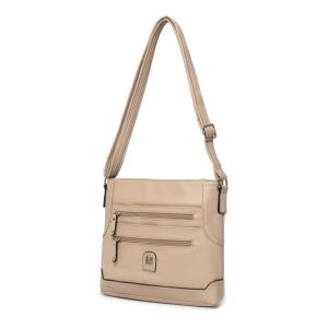 Damen Tasche Schultertasche Shopper Leder Optik Crossbody Umhängetasche Crossover Beuteltasche Reisetasche Taupe