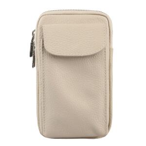 Made in Italy Damen Leder Tasche Handytasche Umhängetasche Geldbörse Schultertasche Brieftasche Smartphone Geldtasche Ledertasche Crossbody Abendtasche Handy bis 6,5 Zoll Beige