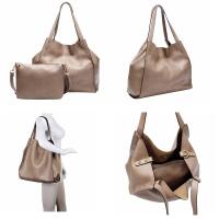 DAMEN TASCHE XXL SET 2in1 Shopper Handtasche Hobo Bag Schultertasche Cross Over Body Bag Umhängetasche Crossbody Beuteltasche Leder Optik DIN-A4 Nieten Schwarz
