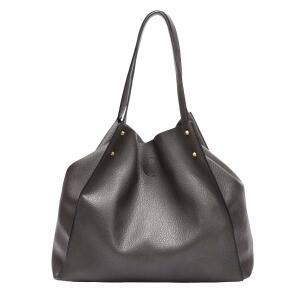 DAMEN TASCHE XXL SET 2in1 Shopper Handtasche Hobo Bag Schultertasche Cross Over Body Bag Umhängetasche Crossbody Beuteltasche Leder Optik DIN-A4 Nieten Grau