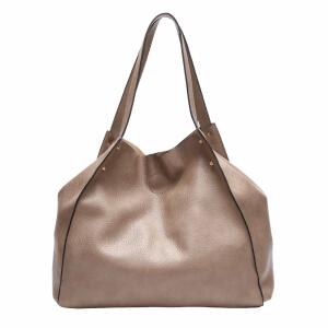 DAMEN TASCHE XXL SET 2in1 Shopper Handtasche Hobo Bag Schultertasche Cross Over Body Bag Umhängetasche Crossbody Beuteltasche Leder Optik DIN-A4 Nieten Taupe