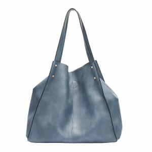 DAMEN TASCHE XXL SET 2in1 Shopper Handtasche Hobo Bag Schultertasche Cross Over Body Bag Umhängetasche Crossbody Beuteltasche Leder Optik DIN-A4 Nieten Jeansblau