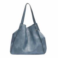 DAMEN TASCHE XXL SET 2in1 Shopper Handtasche Hobo Bag Schultertasche Cross Over Body Bag Umhängetasche Crossbody Beuteltasche Leder Optik DIN-A4 Nieten Jeansblau