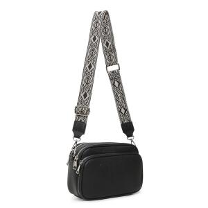 Damen Tasche Crossbody Hüfttasche Brusttasche Umhängetasche Bodybag Cross Over Schultertasche Handytasche Gürteltasche Handtasche Freizeit Reise Leder Optik Schwarz
