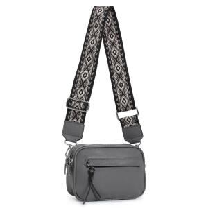 Damen Tasche Crossbody Hüfttasche Brusttasche Umhängetasche Bodybag Cross Over Schultertasche Handytasche Gürteltasche Handtasche Freizeit Reise Leder Optik Grau
