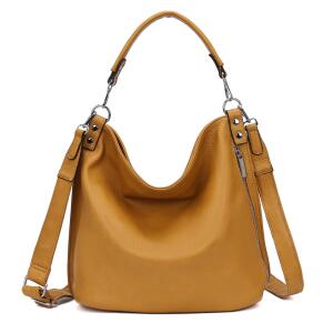 XXL Damen Tasche mit 2 Gürtel Shopper Schultertasche Umhängetasche Hobo Bag Reisetasche Handtasche für Schule Freizeit Beuteltasche Urlaub Weekender Leder Optik Senfgelb