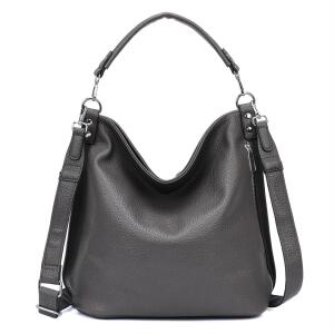 XXL Damen Tasche mit 2 Gürtel Shopper Schultertasche Umhängetasche Hobo Bag Reisetasche Handtasche für Schule Freizeit Beuteltasche Urlaub Weekender Leder Optik Grau