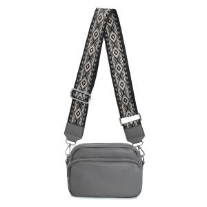 Damen Tasche Umhängetasche Crossbody Bag Brusttasche Muster Gürtel Crossover Bodybag Gürteltasche Schultertasche Bauchtasche Handytasche Hüfttasche Grau