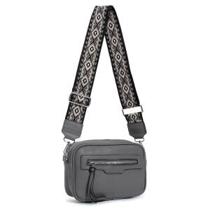 Damen Tasche Umhängetasche Brusttasche Cross Over body Bag Gürteltasche Schultertasche Bauchtasche Hüfttasche Abend Freizeit Reise Leder Optik Grau