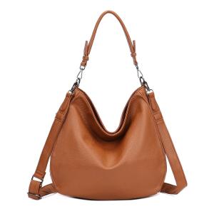 Damen Tasche XXL Shopper Hobo Bag Schultertasche Crossbody Umhängetasche Beuteltasche Handtasche Crossover Leder Optik Cognac V1