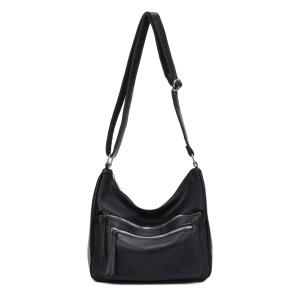DAMEN TASCHE SHOPPER Schultertasche Umhängetasche Crossbody Hobo Bag Henkeltasche Beuteltasche CrossOver Handtasche City Bag Reise  Leder Optik Schwarz