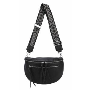 ITALYSHOP24 Damen Tasche Umhängetasche Brusttasche Muster Gürtel Bauchtasche Crossbody Gürteltasche Hüfttasche Crossover Bodybag Schultertasche Handytasche Leder Optik Schwarz.M