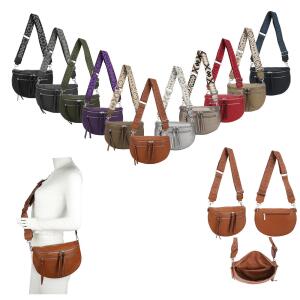 ITALYSHOP24 Damen Tasche Umhängetasche Brusttasche Muster Gürtel Bauchtasche Crossbody Gürteltasche Hüfttasche Crossover Bodybag Schultertasche Handytasche Leder Optik Schwarz.M