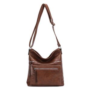 DAMEN TASCHE Umhängetasche Crossbody Shopper Schultertasche Hobo Bag Beuteltasche CrossOver Handtasche City Bag Henkeltasche Reise Leder Optik Braun