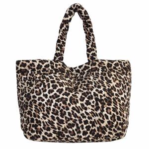XXL Damen Leo Tasche Shopper Schultertasche Handtasche Leopard Print Umhängetasche Beuteltasche Weekender Tragetasche Reisetasche Nylon Shopping Bag Steppstoff Beige (Leo Groß)