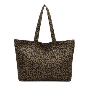 XXL Damen Leo Tasche Shopper Schultertasche Handtasche Leopard Print Umhängetasche Beuteltasche Weekender Tragetasche Reisetasche Shopping Canvas Tote Bag Khaki