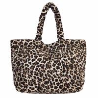 XXL Damen Leo Tasche Shopper Schultertasche Handtasche Leopard Print Umhängetasche Beuteltasche Weekender Tragetasche Reisetasche Nylon Shopping Bag Steppstoff Beige (Leo Groß)