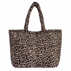 XXL Damen Leo Tasche Shopper Schultertasche Handtasche Leopard Print Umhängetasche Beuteltasche Weekender Tragetasche Reisetasche Nylon Shopping Bag Steppstoff Beige (Leo Klein)