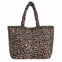 XXL Damen Leo Tasche Shopper Schultertasche Handtasche Leopard Print Umhängetasche Beuteltasche Weekender Tragetasche Reisetasche Nylon Shopping Bag Steppstoff Beige (Leo Klein)