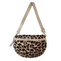 Made in Italy DAMEN LEOPARDEN PRINT Tasche Teddyfell Plüsch Brusttasche Bauchtasche Leo Leder Tasche Schultertasche Fell Bodybag Umhängetasche Crossbody Teddyplüsch Taupe