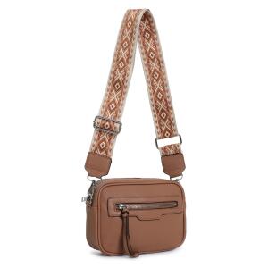 Damen Tasche Umhängetasche Brusttasche Cross Over body Bag Gürteltasche Schultertasche Bauchtasche Hüfttasche Abend Freizeit Reise Leder Optik Apricot