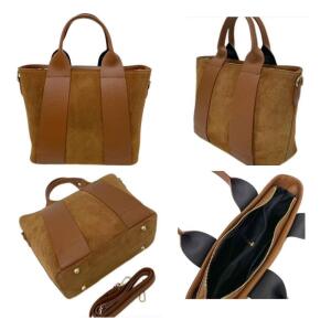 MADE IN ITALY DAMEN Echt LEDER TASCHE Business Shopper Wildleder Schultertasche Handtasche Umhängetasche Freizeittasche Ledertasche Taupe