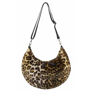 Made in Italy DAMEN LEOPARDEN PRINT Tasche Schultertasche Teddyfell Plüsch Leo Leder Tasche Kunstpelz CrossOver Fell Bodybag Umhängetasche Crossbody Teddyplüsch Schwarz