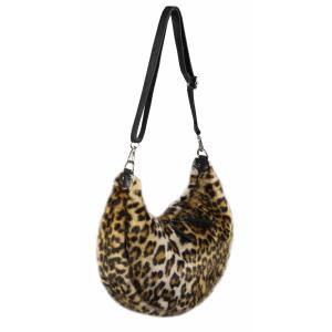 Made in Italy DAMEN LEOPARDEN PRINT Tasche Schultertasche Teddyfell Plüsch Leo Leder Tasche Kunstpelz CrossOver Fell Bodybag Umhängetasche Crossbody Teddyplüsch Schwarz