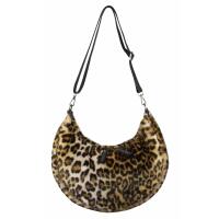 Made in Italy DAMEN LEOPARDEN PRINT Tasche Schultertasche Teddyfell Plüsch Leo Leder Tasche Kunstpelz CrossOver Fell Bodybag Umhängetasche Crossbody Teddyplüsch Schwarz