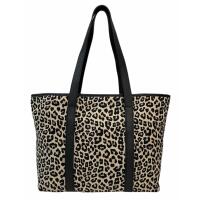 Made in Italy Damen Leo Tasche Shopper Schultertasche Ledertasche Tote Bag Handtasche Leopard Print Beuteltasche Weekender Reisetasche Shopping Schwarz