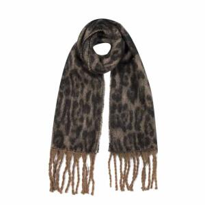 Damen XL LEO SCHAL Stola Halstuch Winterschal mit quasten/fransen Leopard Muster Scarf Animal Print Deckenschal Herbst Winter Braun