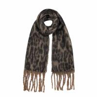 Damen XL LEO SCHAL Stola Halstuch Winterschal mit quasten/fransen Leopard Muster Scarf Animal Print Deckenschal Herbst Winter Braun