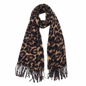 Damen Schal Leopard Halstuch Stola mit quasten/fransen Leo Muster Scarf Winterschal Deckenschal Herbst Winter Braun