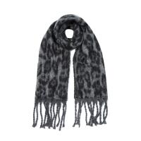 Damen XL LEO SCHAL Stola Halstuch Winterschal mit quasten/fransen Leopard Muster Scarf Animal Print Deckenschal Herbst Winter Grau