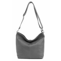 MADE in ITALY Damen LEDER TASCHE Umhängetasche Shopper Cross Over Body Bag Handtasche Ledertasche Schultertasche Hobo Bag Grau