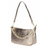 Made in Italy DAMEN LEDER TASCHE Pochette mit Kette Schultertasche Handtasche City Bag Umhängetasche Clutch Ledertasche Bodybag Schmucktasche CrossBody Cross-Over Bronze
