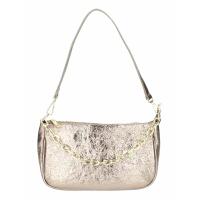 Made in Italy DAMEN LEDER TASCHE Pochette mit Kette Schultertasche Handtasche City Bag Umhängetasche Clutch Ledertasche Bodybag Schmucktasche CrossBody Cross-Over Bronze