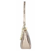 Made in Italy DAMEN LEDER TASCHE Pochette mit Kette Schultertasche Handtasche City Bag Umhängetasche Clutch Ledertasche Bodybag Schmucktasche CrossBody Cross-Over Bronze