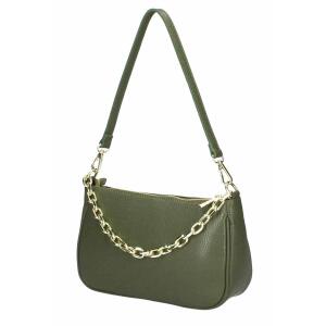 Made in Italy DAMEN LEDER TASCHE Pochette mit Kette Schultertasche Handtasche City Bag Umhängetasche Clutch Ledertasche Bodybag Schmucktasche CrossBody Cross-Over Olivgrün