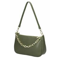 Made in Italy DAMEN LEDER TASCHE Pochette mit Kette Schultertasche Handtasche City Bag Umhängetasche Clutch Ledertasche Bodybag Schmucktasche CrossBody Cross-Over Olivgrün